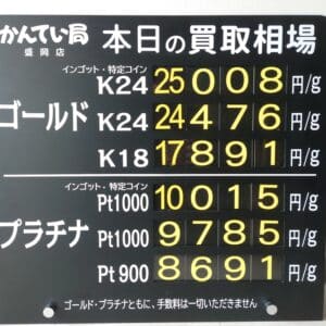 【金プラチナ　ジュエリー　買取　盛岡】４／１０(金)金プラチナ買取相場です
