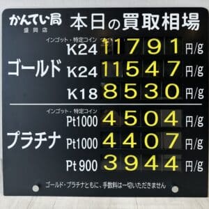 【金プラチナ　ジュエリー　買取　盛岡】4/3(水)金プラチナ買取相場です