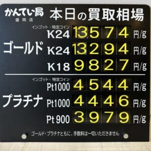 【金プラチナ ジュエリー 買取 盛岡】11/29(金)金プラチナ買取相場です
