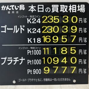 【金プラチナ　ジュエリー　買取　盛岡】１２／２５(木)金プラチナ買取相場です