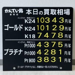 【金プラチナ　ジュエリー　買取　盛岡】２／２３(金)金プラチナ買取相場です！