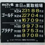 【金プラチナ　ジュエリー　買取　盛岡】１２／２２(月)金プラチナ買取相場です
